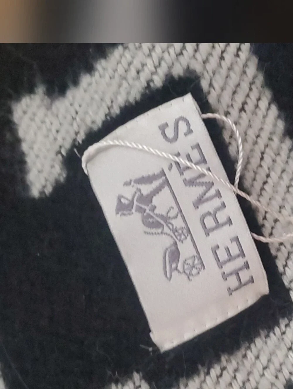 Hermes Avalon III Black and Cream Logo Knit Throw